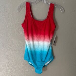 Lands End Swim Women’s Patriotic One Piece Swimsuit Size 6 Red White Blue NWT